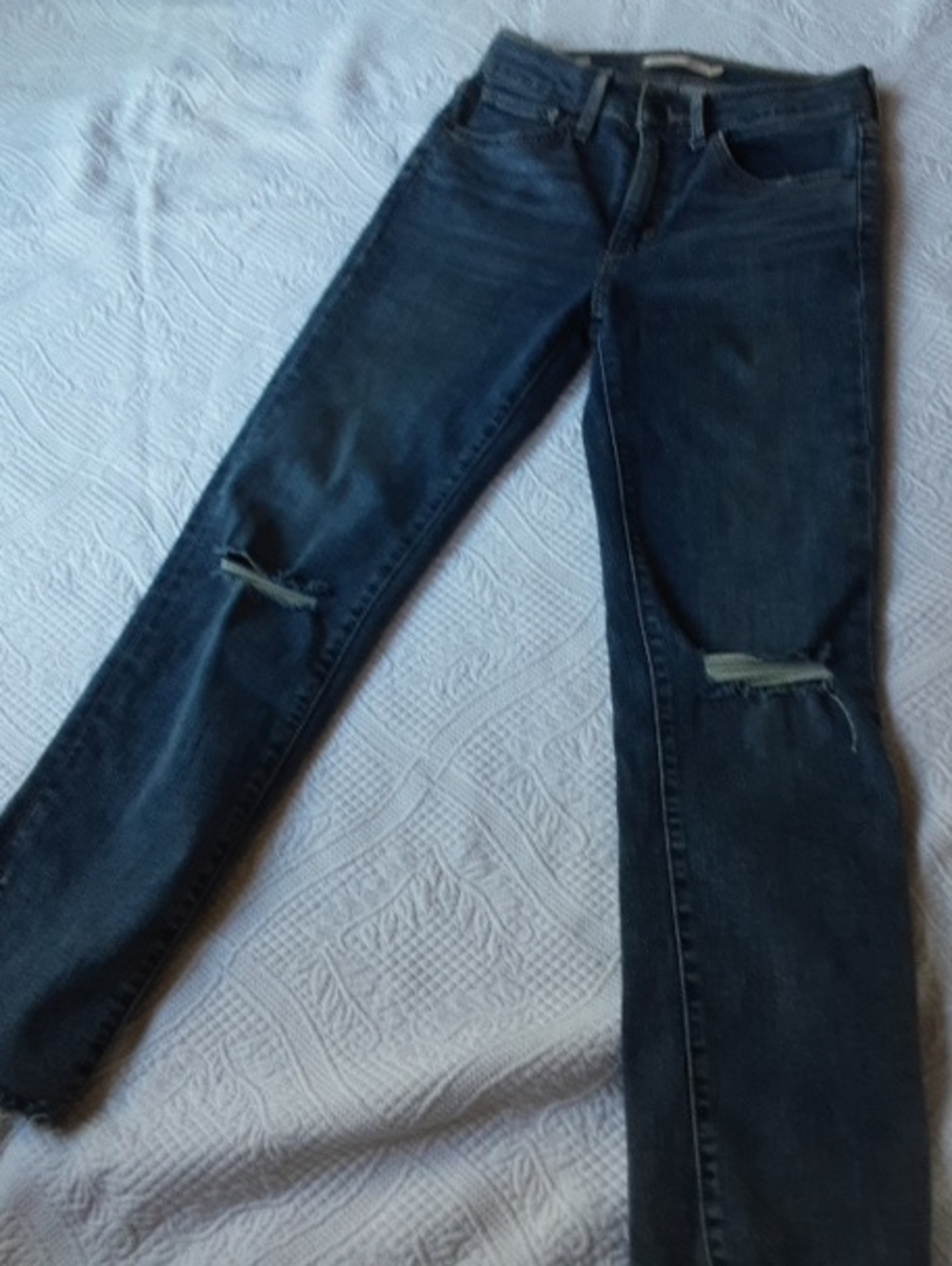 Levi's Dark Blue Straight Leg Jeans with Knee Distress